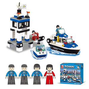 Lightahead Toy Police Station,Boats and mini Figures Building Block Set For Kids (206 PCS)