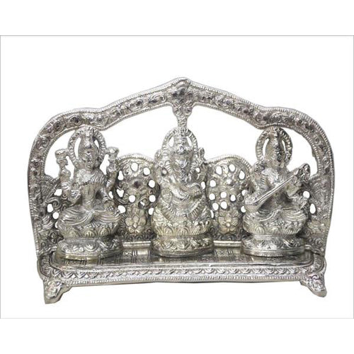 Lightahead Hindu God's Ganesh, Lakshmi & Saraswati Made in India in White Metal with Antique look