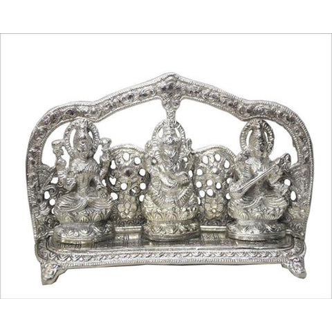 Lightahead Hindu God's Ganesh, Lakshmi & Saraswati Made in India in White Metal with Antique look
