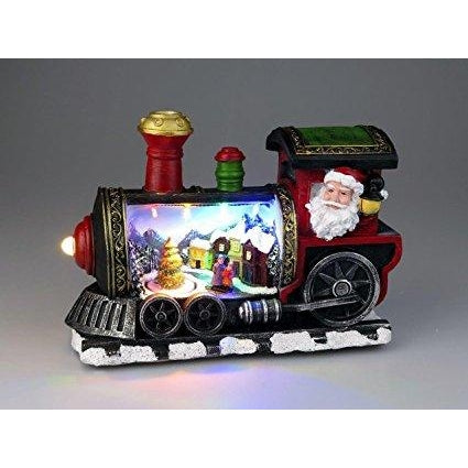 Lightahead Musical Christmas Turning Tree Scene Figurine Santa in Locomotive Train with Colorful LED Light with 8 Melodies