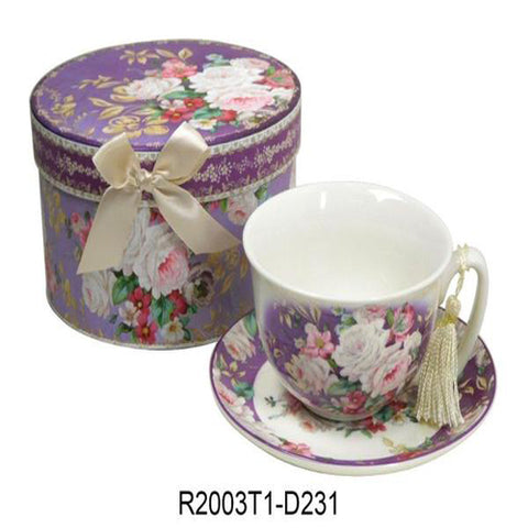 Lightahead Bone China Cappuccino Coffee tea Cup and Saucer Set in Rose Design with attractive gift box