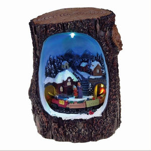 Lightahead Christmas scene in a Log A Multi Colored LED Lighted Rotating Musical scene with 8 melodies (Train)