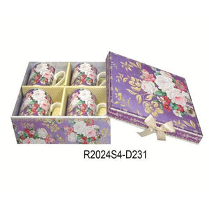 Lightahead Bone China Coffee Tea Mug set of 4 in Beautiful Roses Design 8.5oz each cup in gift box