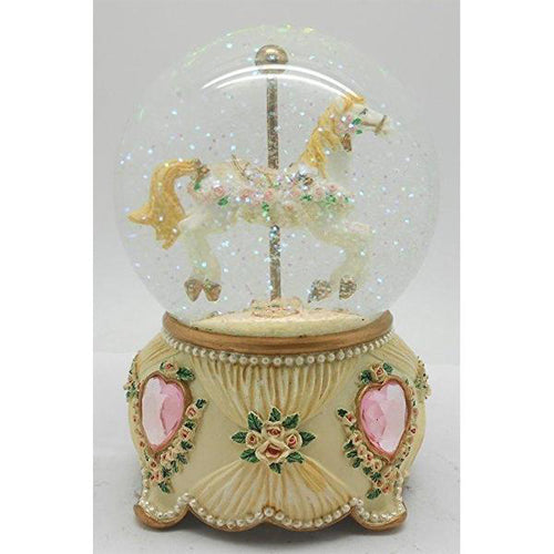 Lightahead 100MM Carousel Horse Snow Water Globe ball with Music playing (Pink)