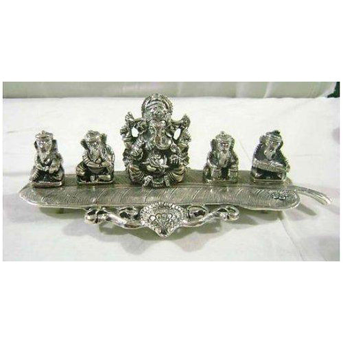 Lightahead Lord Ganesh musicians a unique diya tea light candle incense stand in white metal statue of Hindu Gods made in India