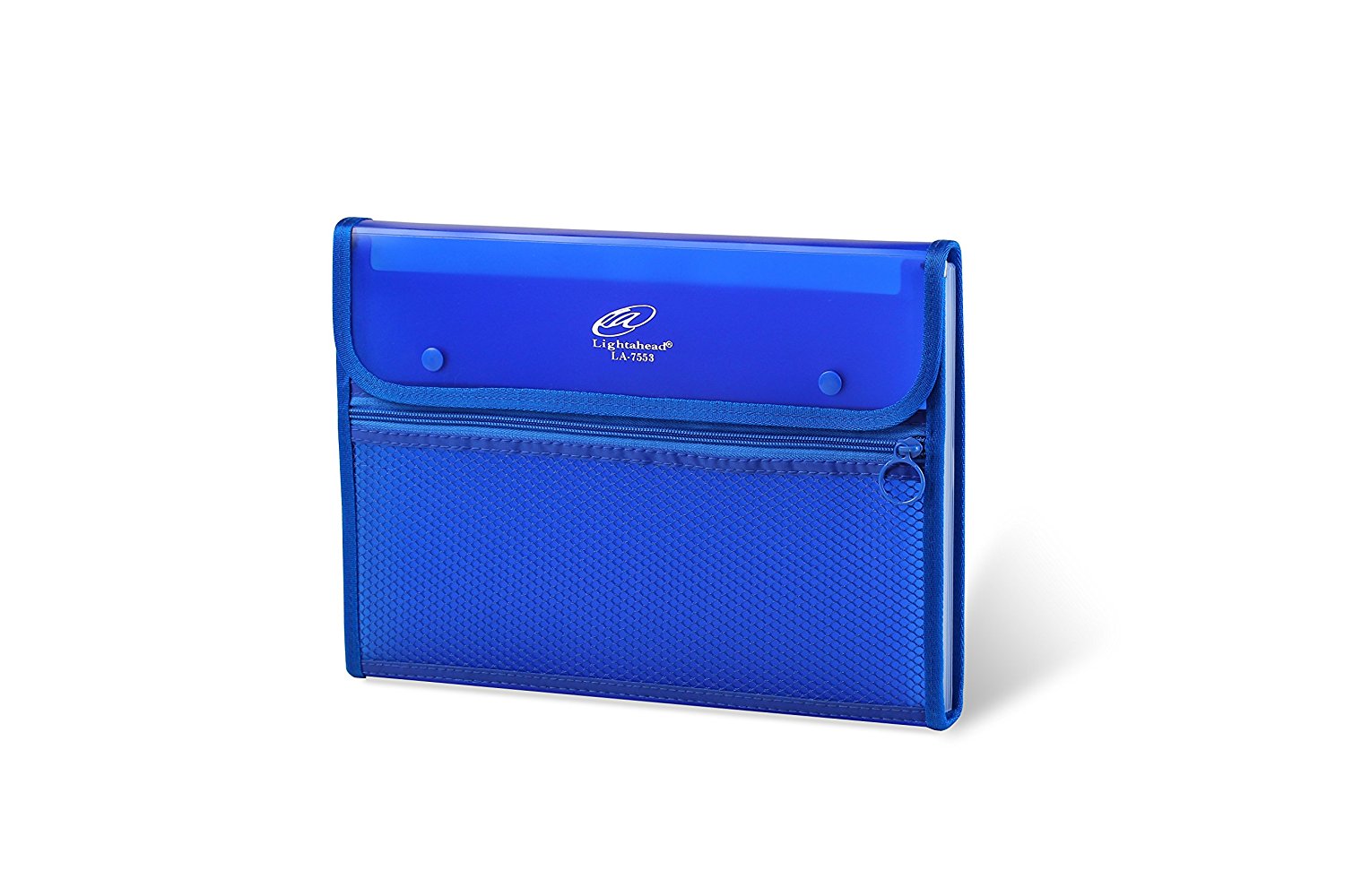 Lightahead LA-7553 Expanding File Folder with 13 pockets, with mesh bag and zipper-Blue
