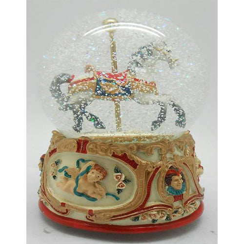 Lightahead 100MM Carousel Horse Snow Water Globe ball with Music playing
