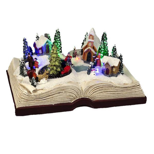 Lightahead Christmas Scene on Book,Moving Train with Colorful LED Light and Musical with 8 Melodies