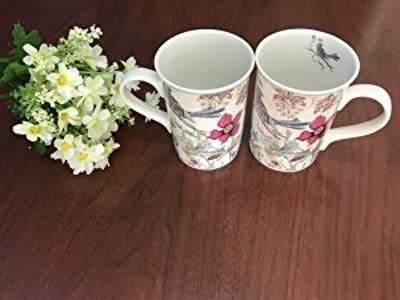 Lightahead Elegant Bone China Two Mugs set in Blue bird design 11.2 oz each cup in attractive gift box