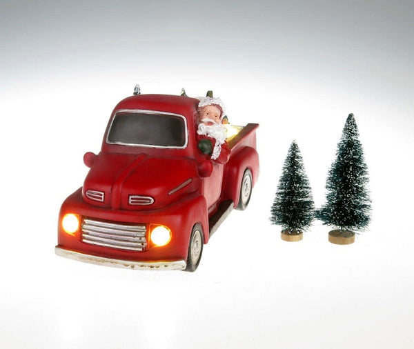 Lightahead Musical Santa Driving Pickup Truck Figurine with Christmas Scene, Turning Skaters, LED lights and 8 Melodies