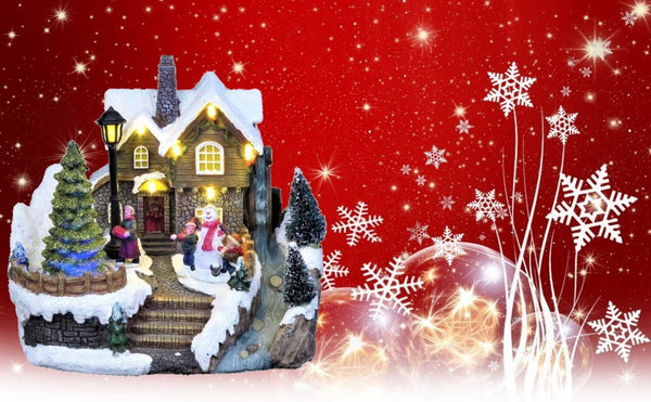 Lightahead Musical Christmas Snow House Figurine with Turning Tree Scene, LED Light with 8 Melodies
