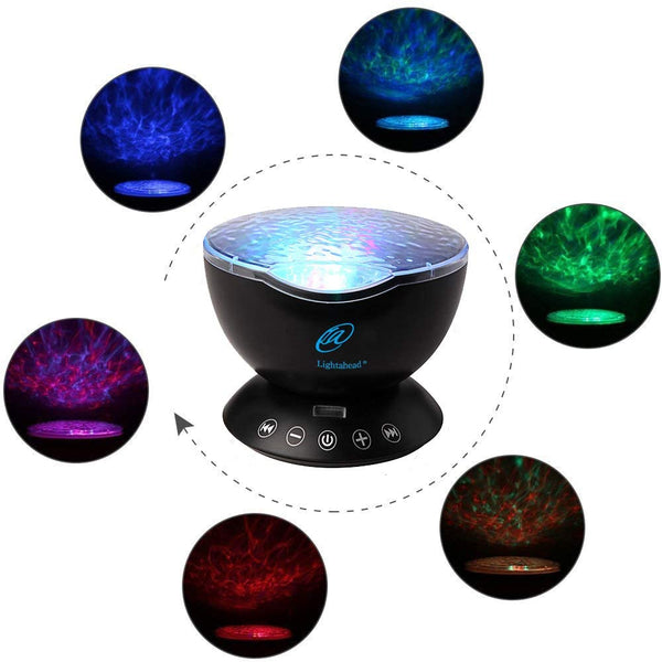 Lightahead Ocean Wave Projector Night Lamp with Music Player, Remote Control, 7 Color Changing Modes