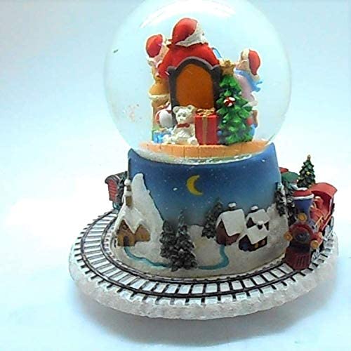 Lightahead Poly resin 100MM Santa With Children Music Water ball, Snow Globe with the Inside Figurine And Outside Train Revolving