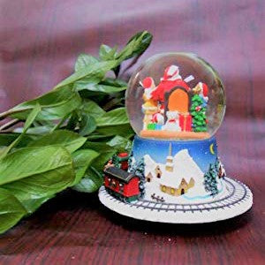 Lightahead Poly resin 100MM Santa With Children Music Water ball, Snow Globe with the Inside Figurine And Outside Train Revolving