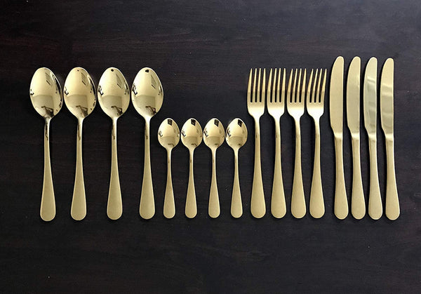 Lightahead 16pcs Stainless Steel Flatware Tableware Gold Colored Cutlery Set in Golden Gift box