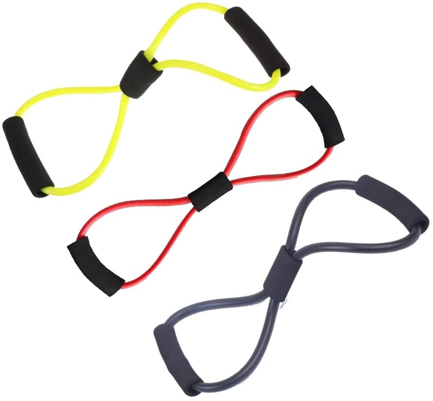 Lightahead Figure 8 Exercise Band Resistance Cord Tube Workout Body Building Fitness Tool (Set of 3)
