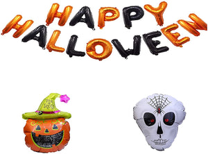 Lightahead Set of 3 Halloween Balloons Pumpkin, Ghost and Happy Halloween Letters Foil Balloons Helium Floatable Balloons for Halloween Party Decoration