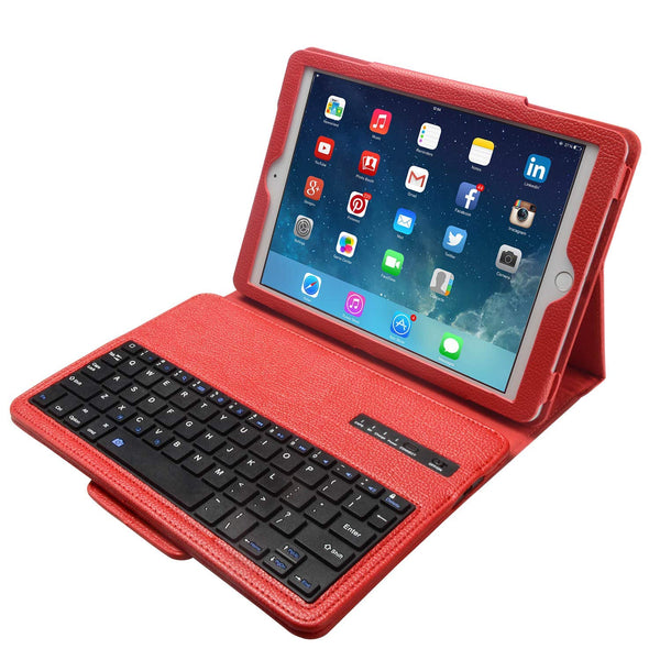 Lightahead Keyboard Case for Apple iPad 2/3/4 Folding Leather Folio Cover with Removable Bluetooth Keyboard for iPad 2/3/4 Tablet (Red)