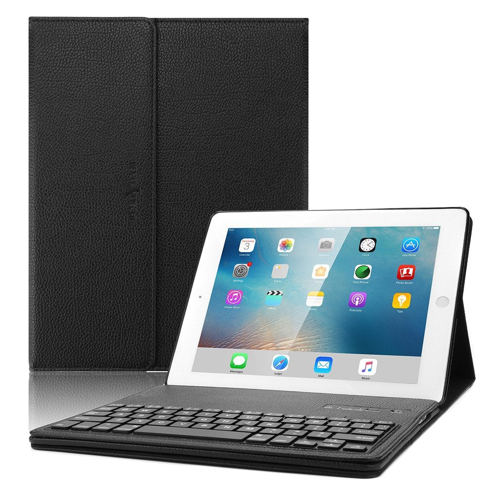 Lightahead iPad 2 3 4 keyboard case, Leather Smart Case Stand Folio Cover with Detachable Wireless Bluetooth Keyboard for Apple iPad 2/ ipad 3/ ipad 4 （9.7 inch） - Black