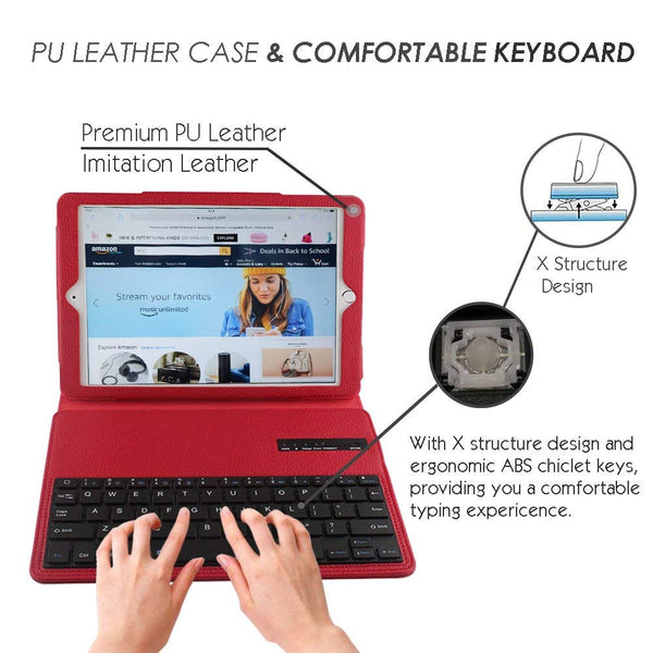 Lightahead Keyboard Case for Apple iPad 2/3/4 Folding Leather Folio Cover with Removable Bluetooth Keyboard for iPad 2/3/4 Tablet (Red)
