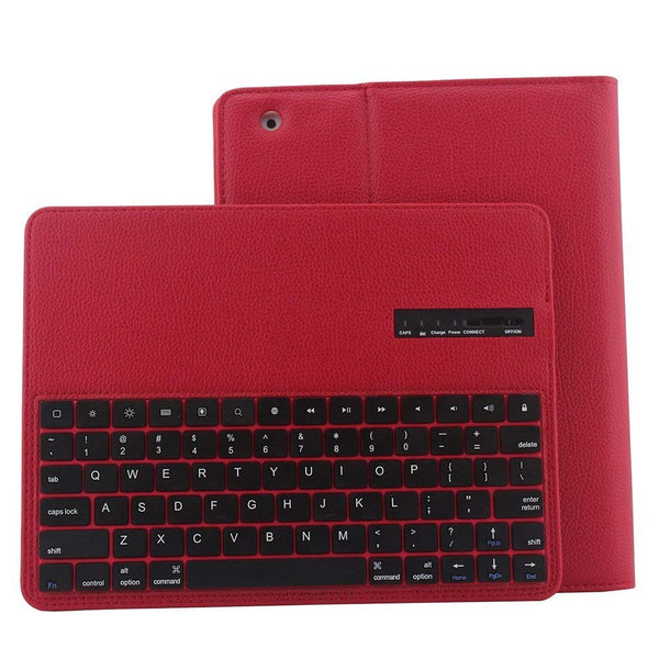 Lightahead Keyboard Case for Apple iPad 2/3/4 Folding Leather Folio Cover with Removable Bluetooth Keyboard for iPad 2/3/4 Tablet (Red)