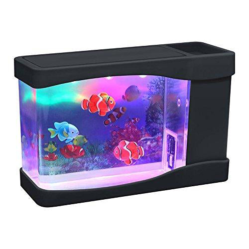 Lightahead Artificial Mini Aquarium Fish Tank Multi Color LED Swimming Fish Tank with Bubbles