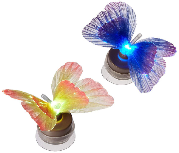 Lightahead SET OF 2 LED Fiber Optic Butterfly with Suction Cup Colorful LED Butterfly Decoration Night Light  (Blue and Yellow)