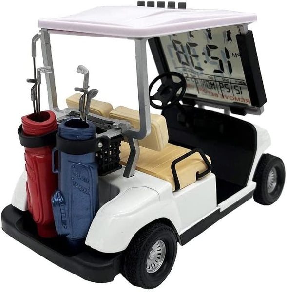 USGOLFER Miniature Desktop Golf Cart Buggy with LCD Display Date,Time and Temperature for Great Gift for Fathers Mothers Day Souvenirs Novelty Golf Gifts & Presents (White)