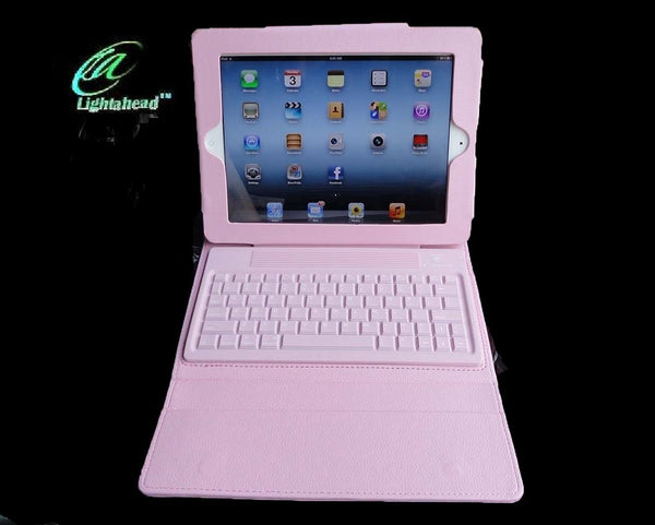 Lightahead 360 Degrees Rotating Sliding Cover Case with Sliding & Adjustable Bluetooth Wireless Keyboard for Ipad 2 & 3 (rose)