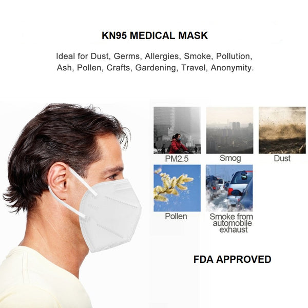 Lightahead KN95 4-Layer Mouth Surgical Face Mask for Germ Virus Pollution PM2.5 Protection-5 Masks