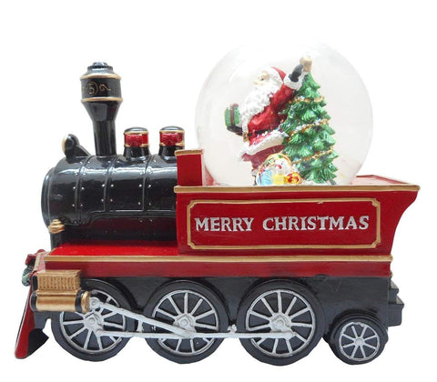 Lightahead Musical Christmas Santa in Train Engine Figurine in 100MM Water Ball Snow Globe in Poly resin