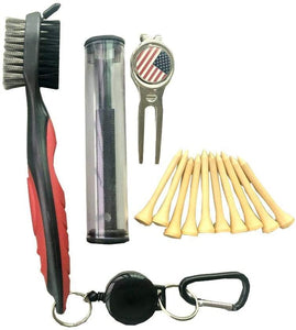 5 in 1 Golf Club Groove Cleaner Brush Set with Groove Sharpener Divot Repair Ball Marker Wooden Tees
