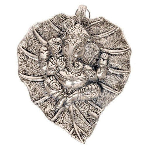 Lightahead Lord Ganesh Ganapati The Elephant god Statue Figure on Leaf in White Metal Wall Hanging Great Diwali