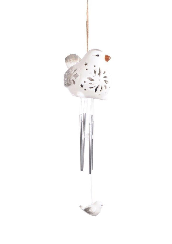 Lightahead Solar Bird Windbell Light Solar Powered Bird Color Changing LED Wind Chime for Park, Patio, Deck, Yard, Garden, Home, Pathway, Outside Landscape decoration and celebration - White