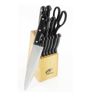 Lightahead Stainless Steel 13pc Kitchen Knives Set with Rubber Wood Block-Chef knife,Bread knife etc