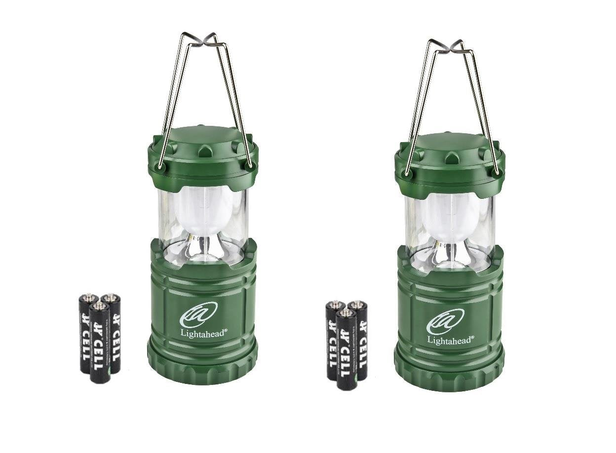 Lightahead Set of 2 Portable Outdoor LED Camping Lantern Equipment with Battery (Green)