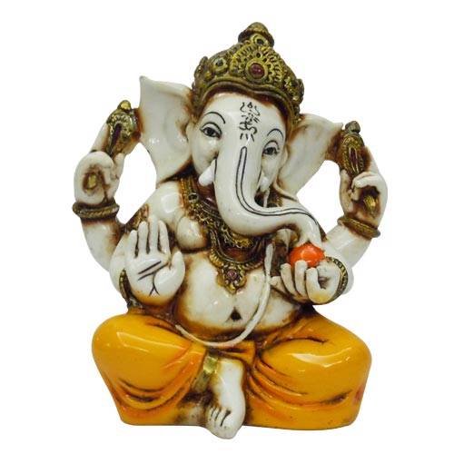 Lightahead The Blessing. Lord RAJA Ganesh GANPATI Statue of Elephant Hindu GOD in Color & Gold Made from Marble Powder in India