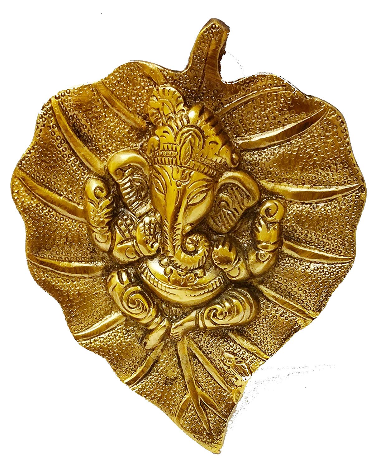 Lightahead Lord Ganesh Ganapati The Elephant god Statue Figure on Leaf in Yellow Metal Wall Hanging Great Diwali