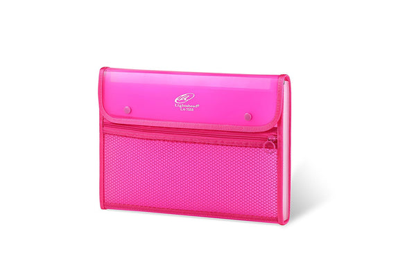 Lightahead LA-7553 Expanding File Folder with 13 pockets, with mesh bag and zipper-Pink