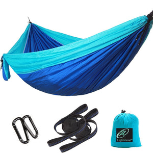 Lightahead Double Parachute Portable Camping Hammock Including 2 Straps with Loops & Carabiners-Blue