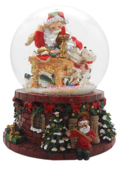 Lightahead Musical Christmas Santa Making his List Polyresin Snow Globe Falling Snowflakes & Music