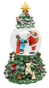 Lightahead Musical Christmas Tree Figurine Revolving Water Ball Snow Globe, Santa with Gifts in Polyresin
