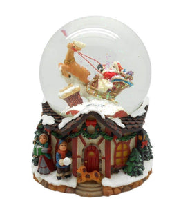 Lightahead PolyResin 80MM Musical Water Snow Globe Playing a Tune & Rotating for Christmas (Santa on Sledge)