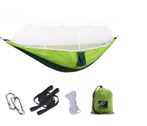 Lightahead Parachute Portable Camping Hammock with Removable Mosquito Net,Strap,Carabiner,Rope-Green
