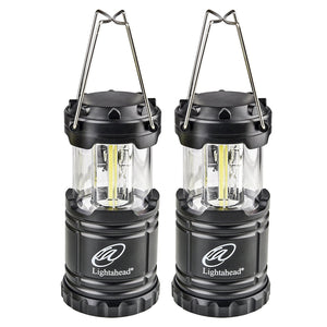 Lightahead 2 Pack Portable Outdoor LED Camping Lantern, Black, Collapsible (with Battery)
