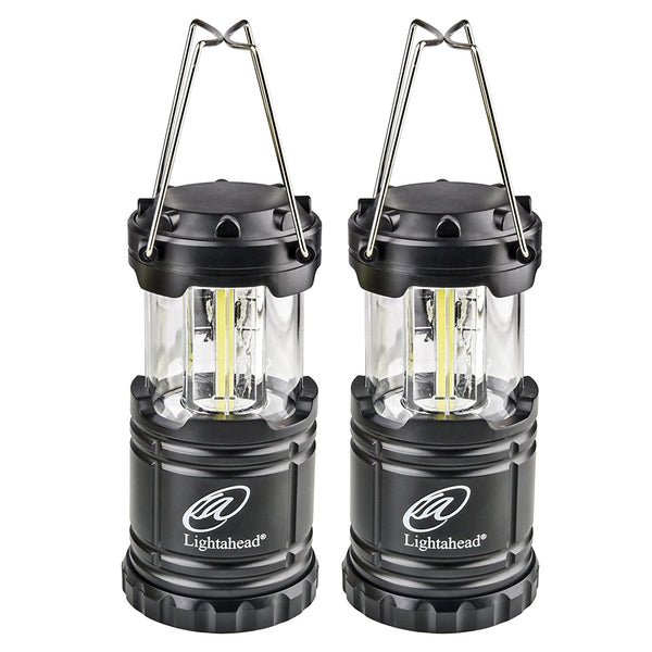 Lightahead 2 Pack Portable Outdoor LED Camping Lantern, Black, Collapsible (with Battery)