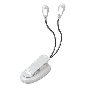 Lightahead Reading Light Portable Flexible Goose Neck Travel Clip Light for Bed with 2 Adjustable Arms 2 LEDs in Each Clip .Battery or USB connection (White)