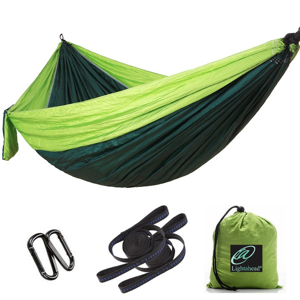 Lightahead Parachute Portable Camping Hammock Including 2 Straps with Loops & Carabiners–Green