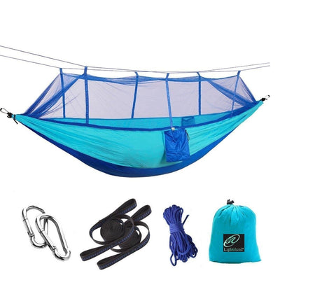Lightahead Parachute Portable Camping Hammock with Removable Mosquito Net,Straps,Carabiner,Rope-Blue