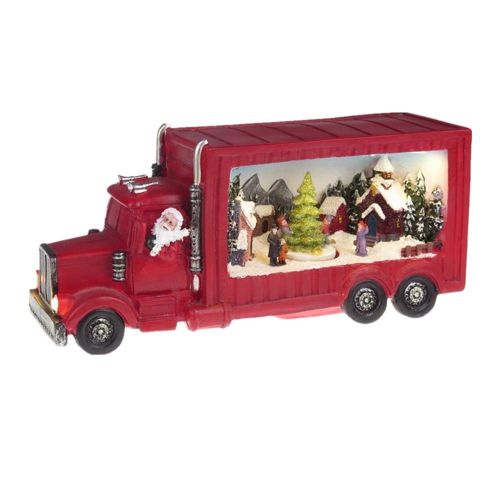 Lightahead Musical Santa Truck Figurine with Christmas Scene, Turning Tree, LED lights and 8 Melodies